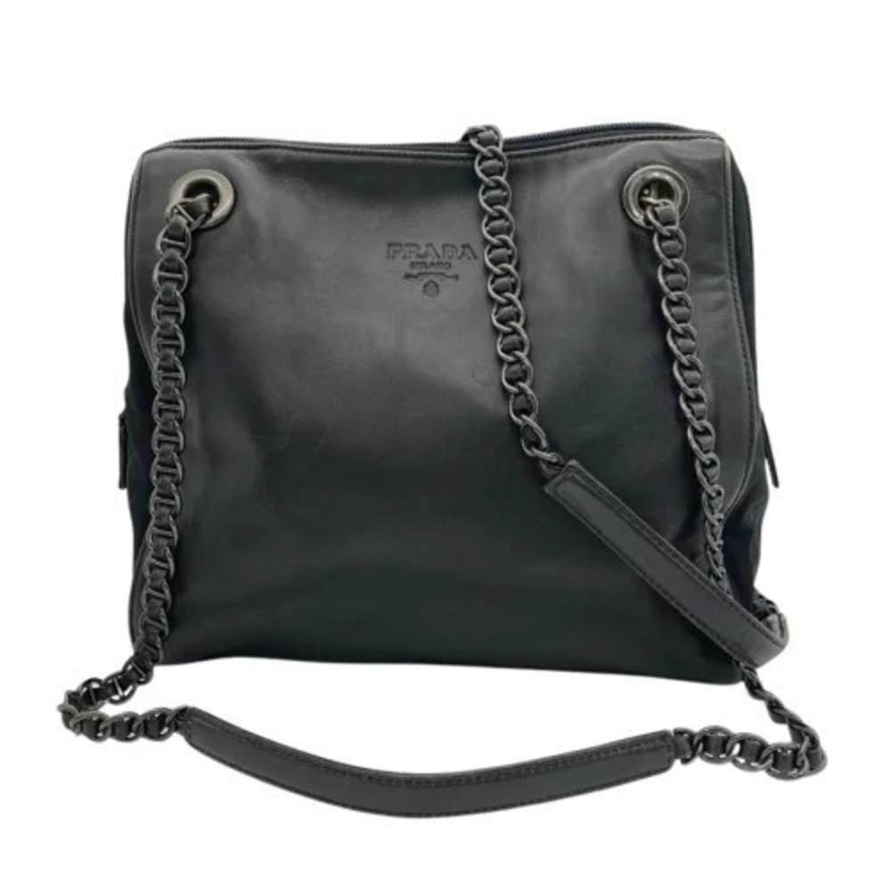 Prada chain shoulder bag leather black